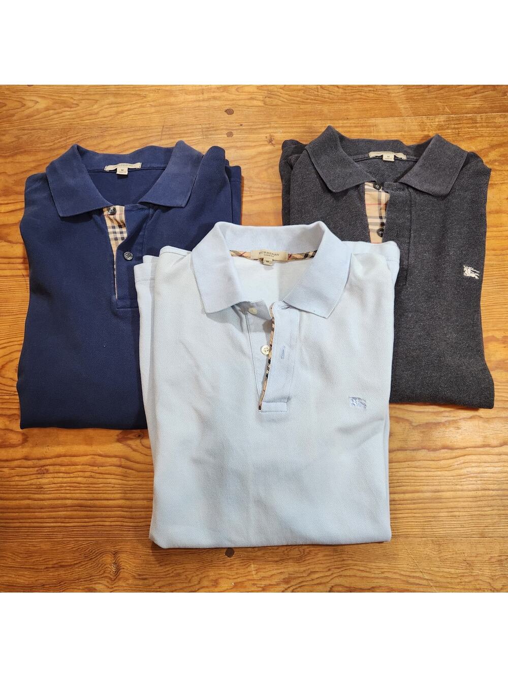 Lot 3 Burberry Check Plaid Shirt Mens Lg Polo Black Blue White Preppy Old Money